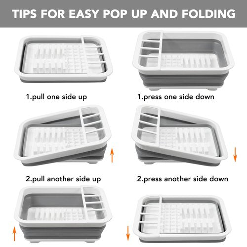 Tiawudi Collapsible Dish Drying Rack, Pop Up Dinnerware Drainer, Portable Plate Organizer for Kitchen RV Campers Travel Trailer, Space Saving Kitchen Storage Tray