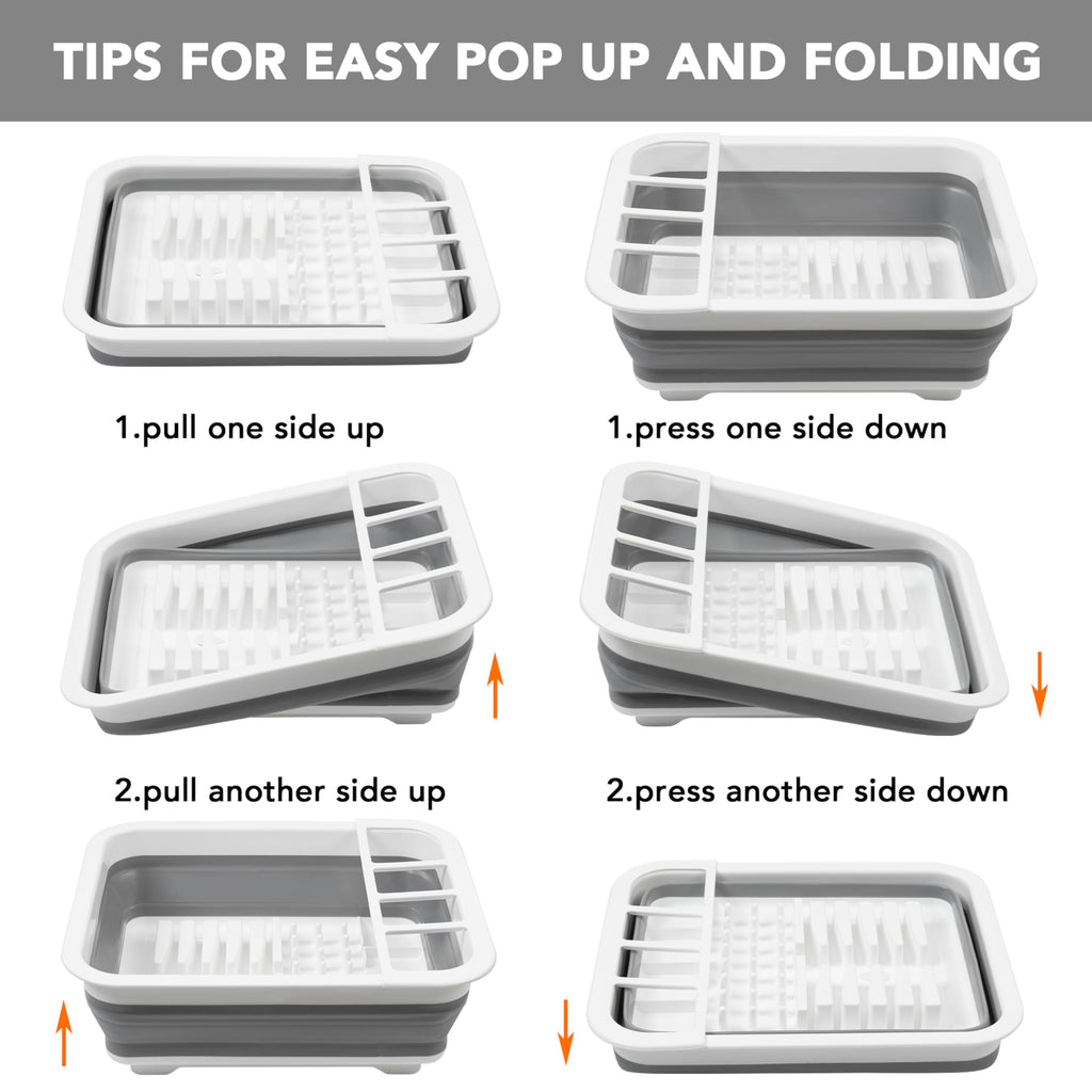 Tiawudi Collapsible Dish Drying Rack, Pop Up Dinnerware Drainer, Portable Plate Organizer for Kitchen RV Campers Travel Trailer, Space Saving Kitchen Storage Tray