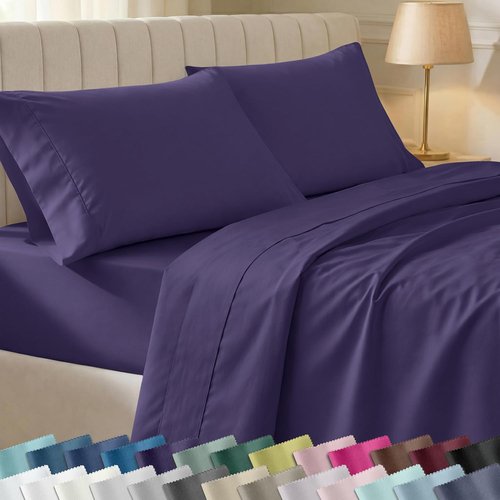California Design Den King Size Cotton Sheet Set - 400 TC Award-Winning Silky Smooth Sateen, Deep Pockets, Breathable - Purple