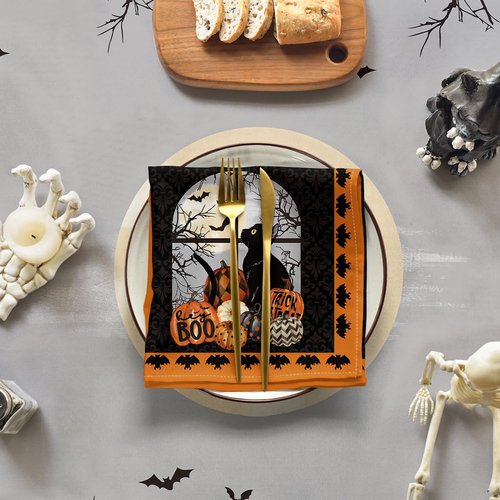 Horaldaily Halloween Tablecloth 90×90 Inch Round, Buffalo Plaid Pumpkin Moon Cat Washable Table Cover for Party Picnic Dinner Decor