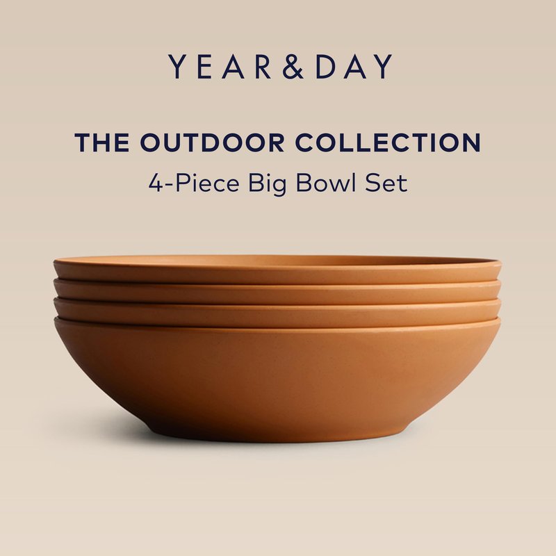 Year and Day Outdoor Set of 4 Unbreakable Lightweight Pasta and Dinner Bowls, Plant Based Material, Durable and Reusable, Canyon Terracotta, 8.25 Inch