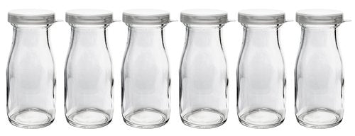 Old Fashioned Heavy Clear Glass Half Pint Milk Bottle, Decanter Cream Server with Lid (6)