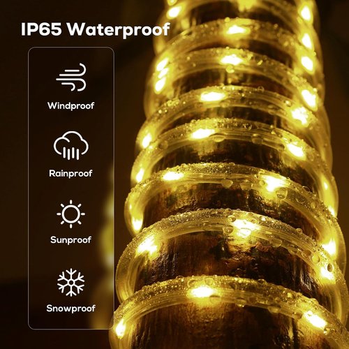 720 LED Rope Lights by 100FT - Waterproof Outdoor & Indoor Decoration with Remote, 8 Modes & 4 Brightness Levels | Warm White