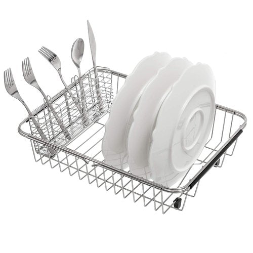 Slideep Stainless Steel Cutlery Utensil Holder Silverware Organizer with Hooks removable Drying Rack Silverware Holder Utensil Cutlery Basket Kitchen Dish Drainer Dish Drying Rack