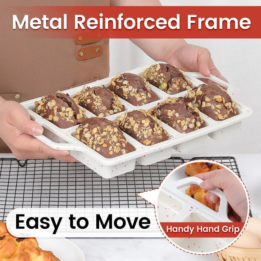 Skiennix Mini Loaf Pan - Nonstick Silicone Molds with 8 Cavities for Baking Bread & Meatloaf