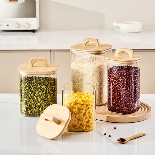 Sweejar 1 qt Glass Food Storage Containers with Lids, Coffee Container for Ground Coffee, 32 oz Glass Jars with Bamboo Lids, 1 Pack