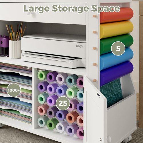 Kikihouse Craft Organizer Cart - Storage Solution for Cricut Machines with 30 Vinyl Roll Holder | Versatile Workstation