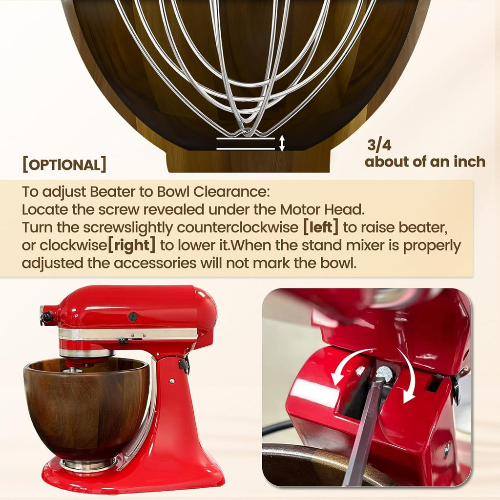 Premium Walnut Wood Mixing Bowl - Handmade Natural Bowl for KitchenAid 4.5 & 5 QT Tilt-Head Models | 5QT