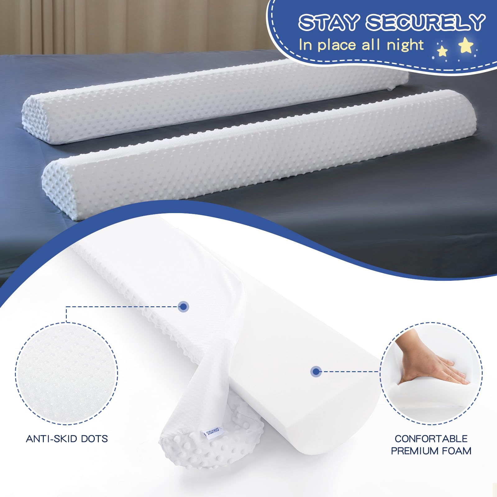 Aonvmdis Bed Bumpers for Toddlers Foam Bed Rail for Toddlers 1 Pack Bed Rails Bumper for Queen, King, Twin, Full-Size Bed with Non-Slip Machine Washable Cover