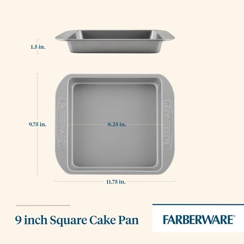 Farberware Nonstick Bakeware - 9-Inch Square Cake Pan for Effortless Baking | Gray Finish