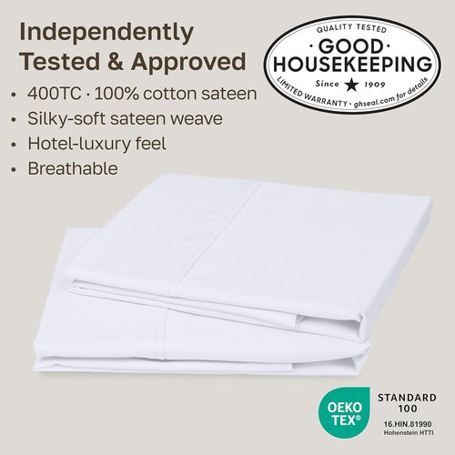 California Design Den King Size Pillowcase Set - 400 Thread Count 100% Cotton Sateen, Soft & Breathable | Bright White