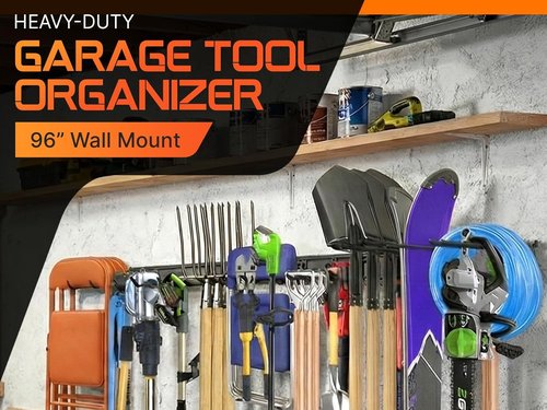 Garage Tool Organizer by 48 - Heavy Duty 520lbs Metal Wall Mount Rack with Adjustable Hooks for Garden Tools & Brooms