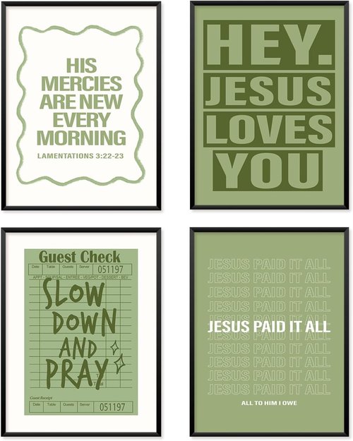 Locomiss Wall Art Decor - Sage Green Christian Jesus Posters for College Dorm Room | Set of 4 (12x16 Unframed)