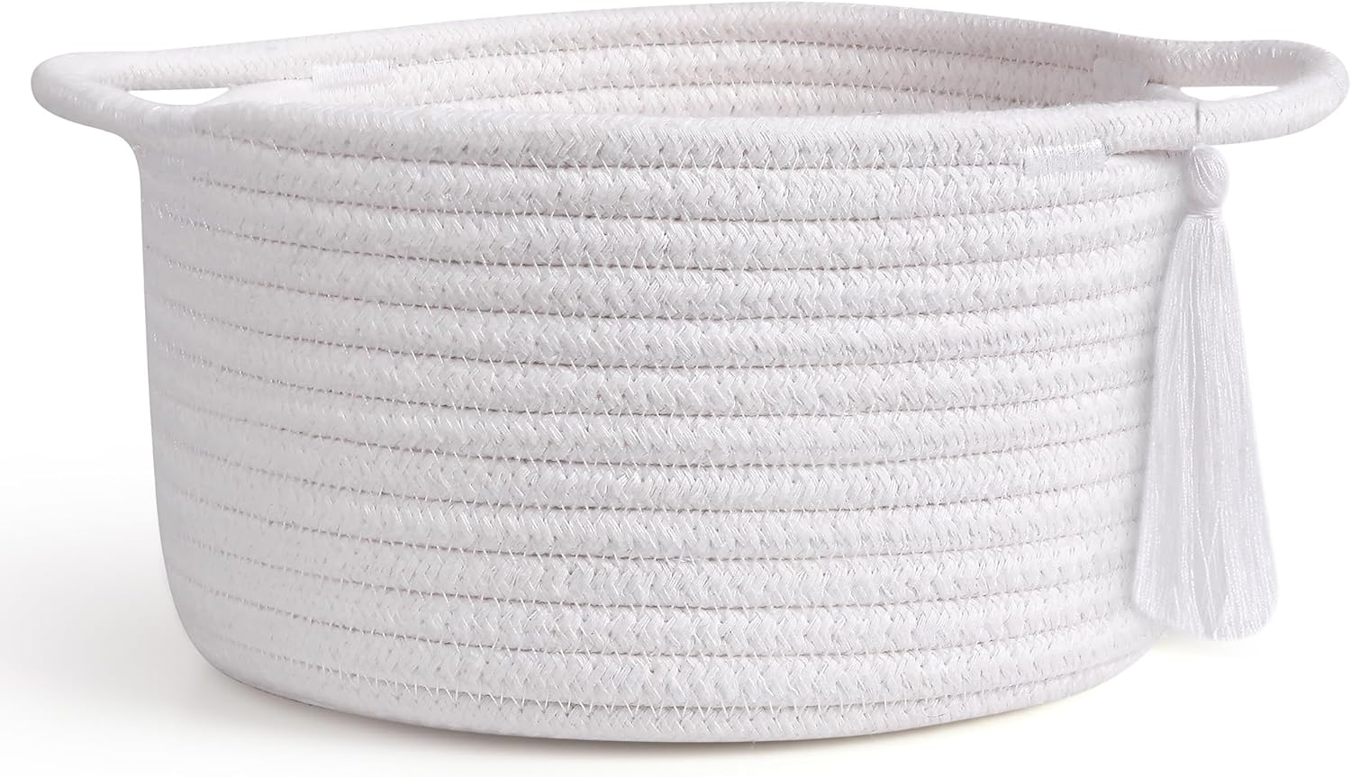 SweetMemo Small White Gift Basket - Decorative Woven Basket for Kids & Baby Showers | Mini Cotton Rope Bin with Handles