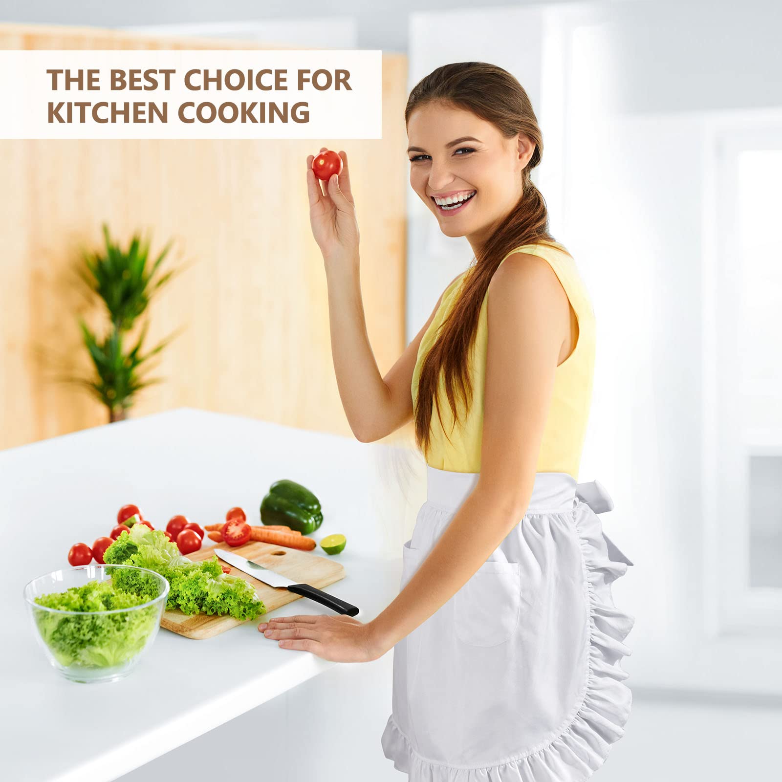 Hercicy 8 Pcs White Waist Apron for Women Half Retro Maid Aprons Ruffles Cute Pinafore with 2 Pockets for Halloween Waitress Servant Cosplay Costume