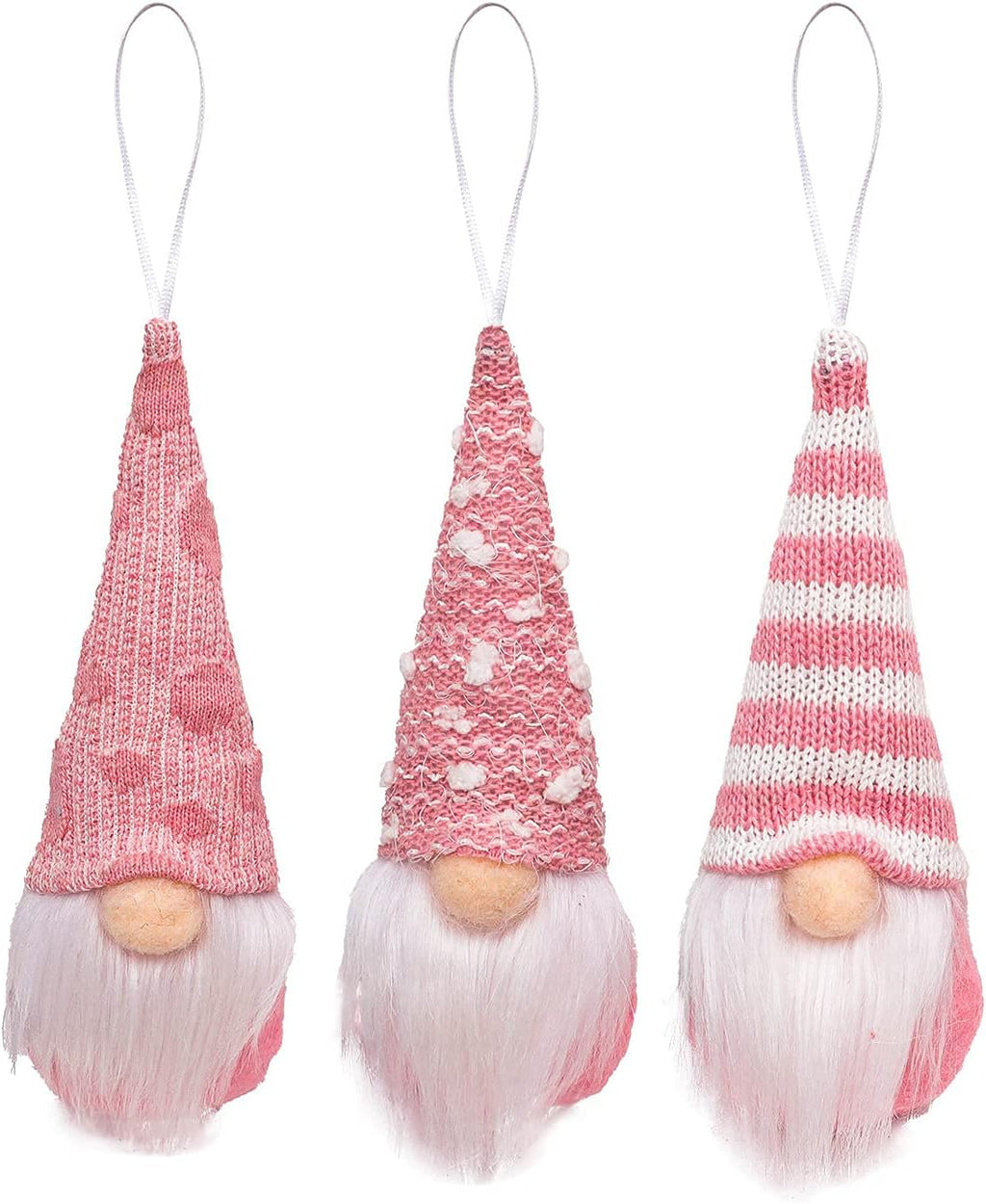 Skiennix Gnome Christmas Ornaments - Set of 3 Plush Tomte Santa Gnomes for Holiday Decor | Pink