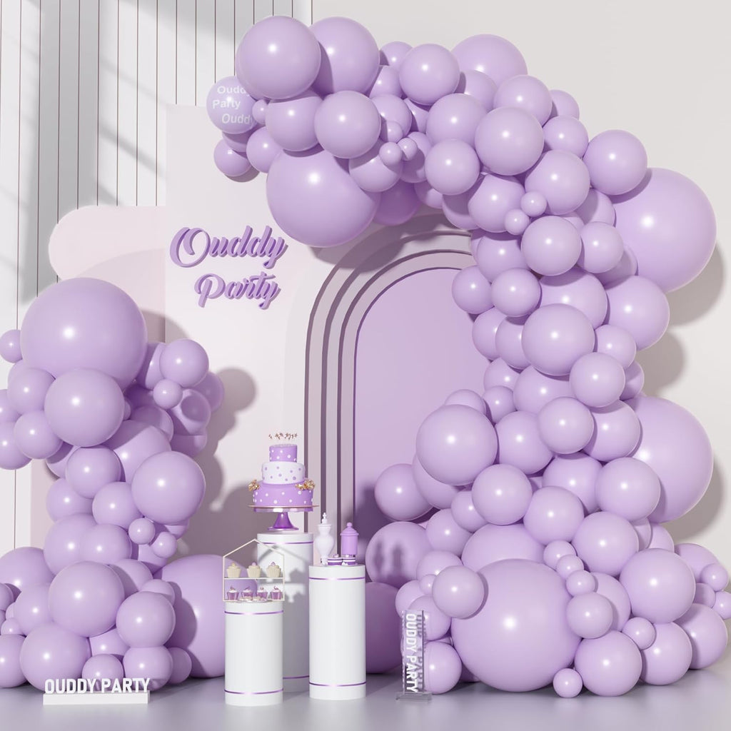 Ouddy Pastel Purple Balloon Set - 129 Pcs in Various Sizes | 6 Pcs 18” Lavender Balloon Arch Kit for Parties