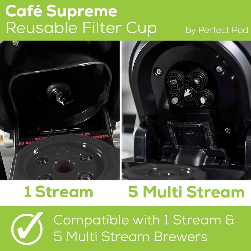 Cafe Supreme 5-Stream Reusable Single Serve Coffee Filter K Cup Pod + EZ-Scoop Coffee Scoop with Funnel | Compatible with Keurig 1 or 5-Stream Coffee Makers