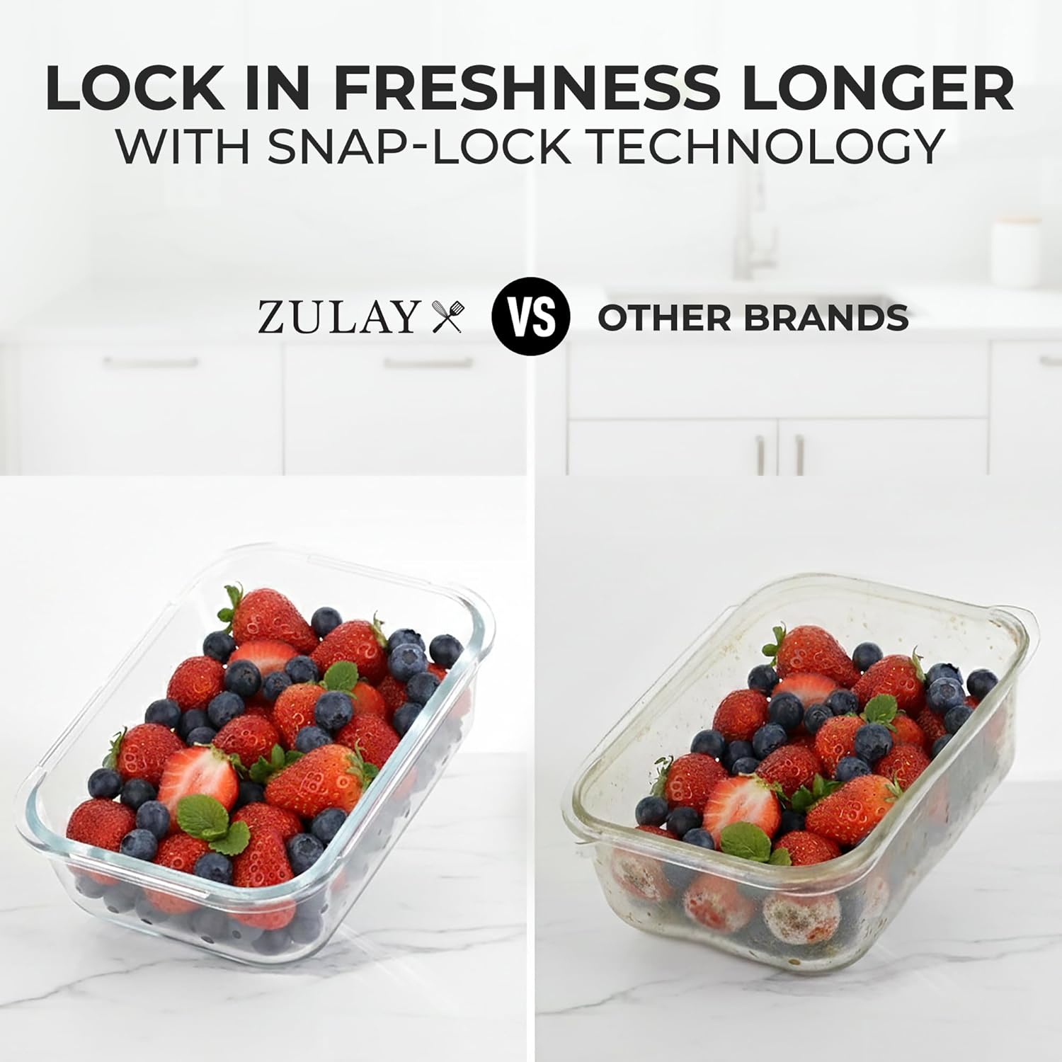 Zulay Kitchen 36oz Glass Tupperware Container Set - 5 Piece BPA-Free Borosilicate Food Storage | Leak-Proof & Oven Safe - Gray