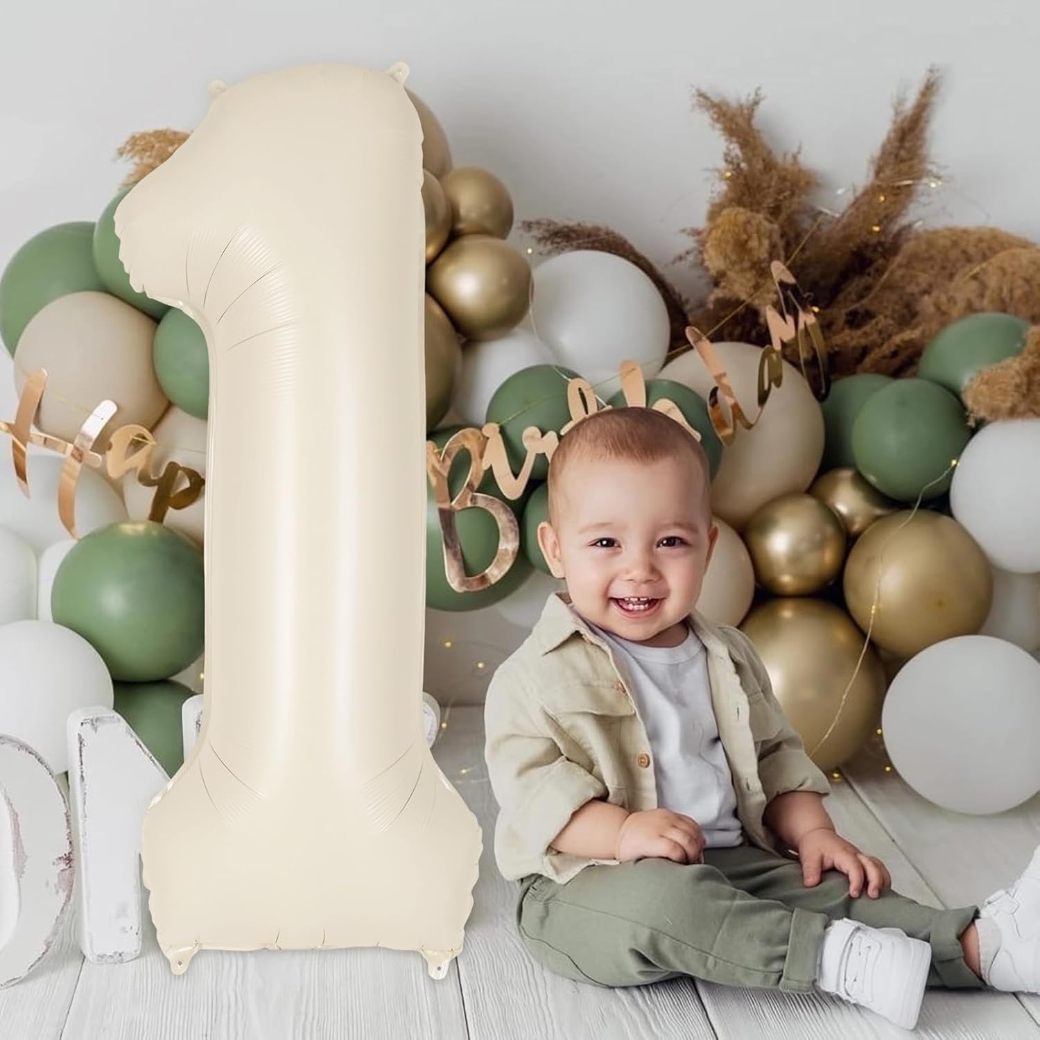 Skiennix Jumbo 40-Inch Number 1 Balloon - Beige Mylar Foil for First Birthday Parties & Anniversaries