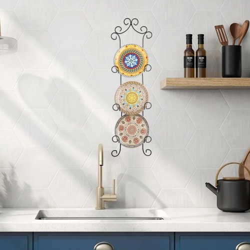 Kokone Plate Hangers for Wall, Metal Plate Rack for Wall,3-Tier Wall Plate Hangers for Plate Up To 8 Inch,Detachable Plate Wall Hangers for Plates Platters Plaques Dishes Artwork Display, Black