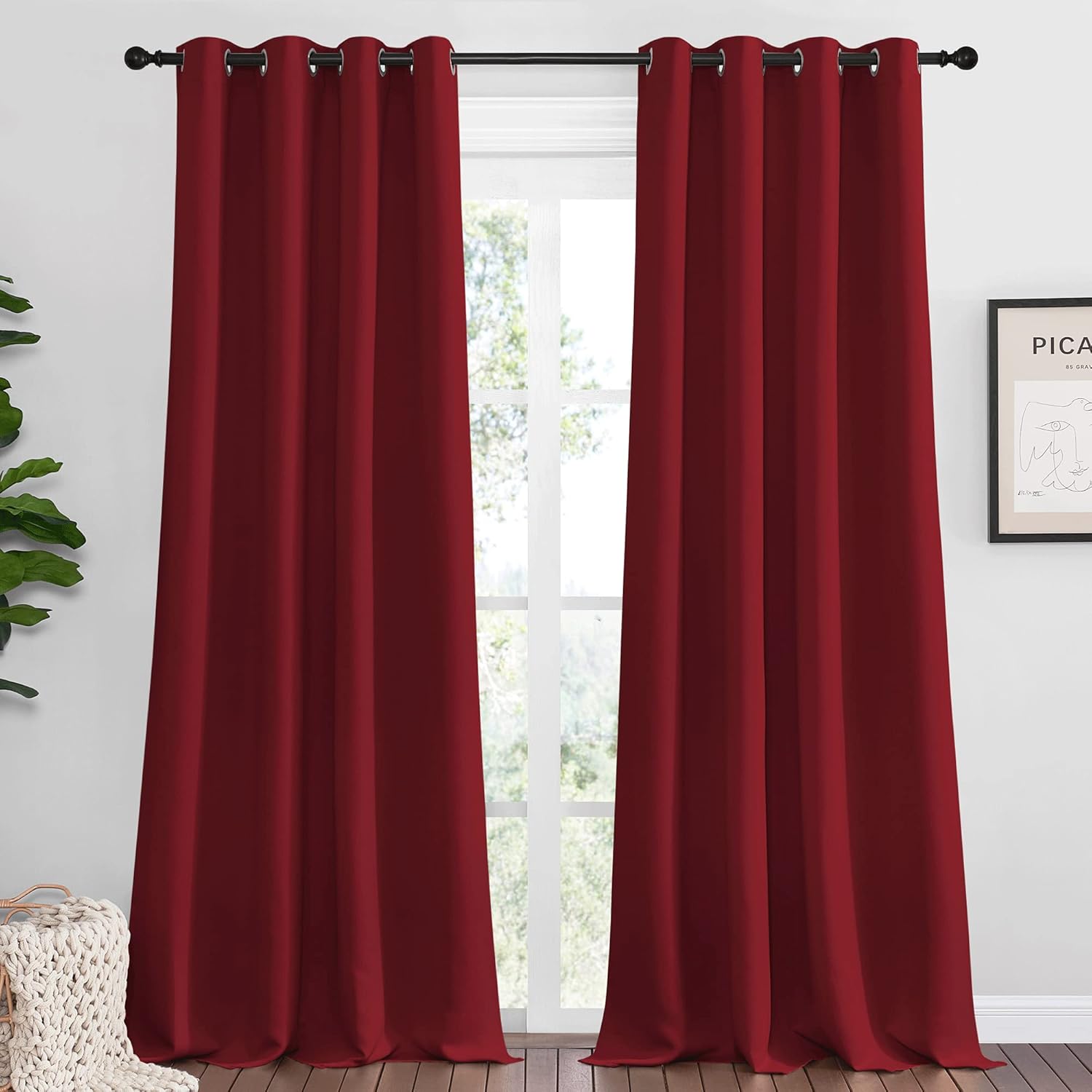 NICETOWN Burgundy Red Blackout Curtains - 102 Inches Long, Thermal Insulated, 2 Panels for Large Windows