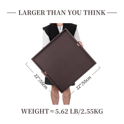 Hanobe Large Ottoman Serving Tray: Faux Leather Coffee Table Trays with Handles 22 Inch Square Extra Big Oversized Aesthetic Modern Brown Ottoman Topper for Living Room Parties Home