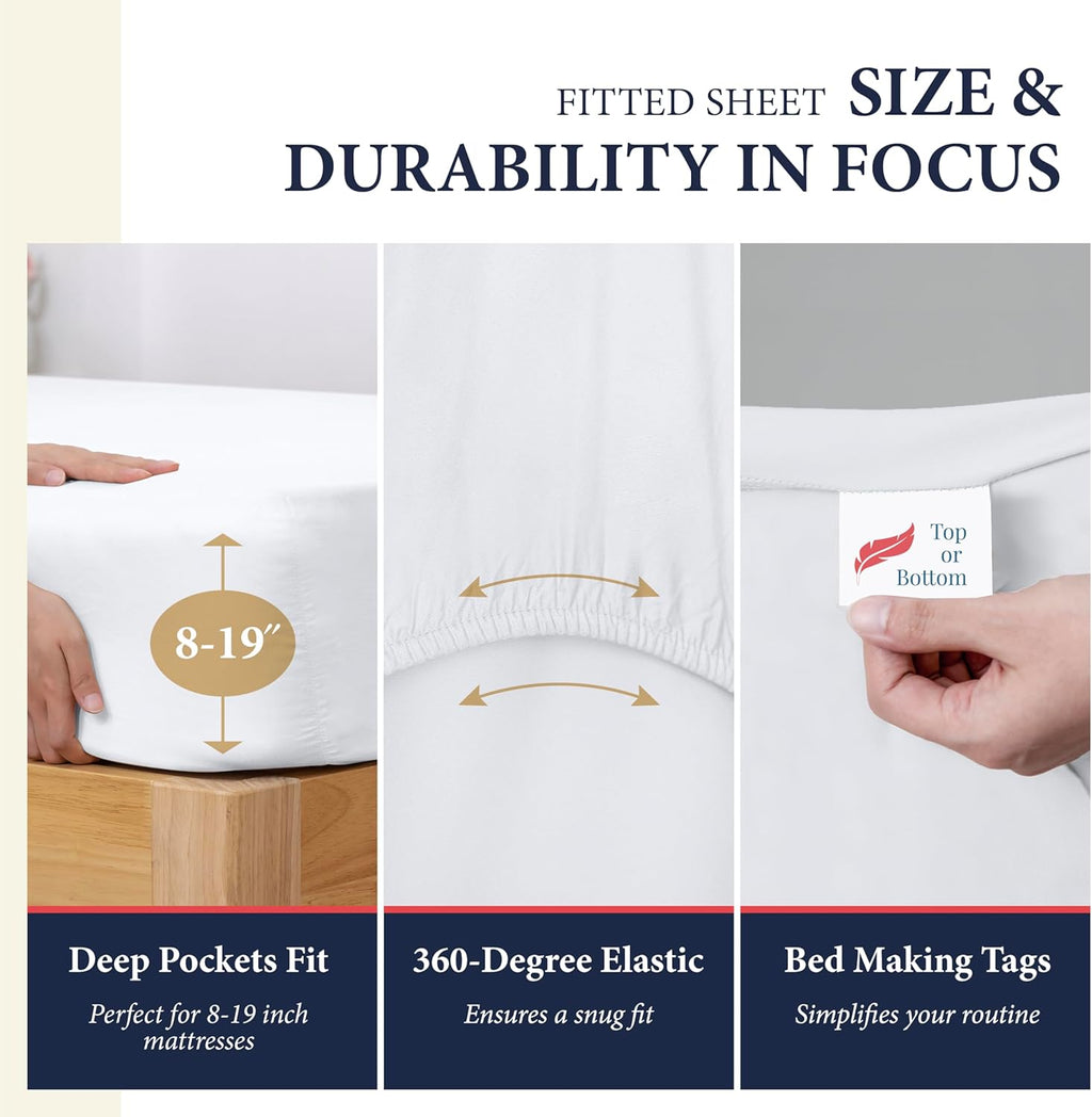 Signature Collection 100% Egyptian Cotton King Size Sheets Set - Luxury 1200 Series, Soft Cooling, 4 PC, White