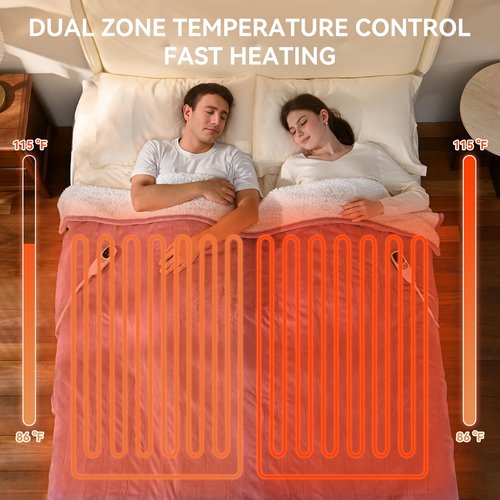 Heated Electric Blanket Queen Size 84"x90" Heating Blanket with Dual Control 9 Heating Levels 10 Timer Modes Auto Off, Fast Heating Over-Heat Protection Ultra Soft Flannel ETL Certified, Purple