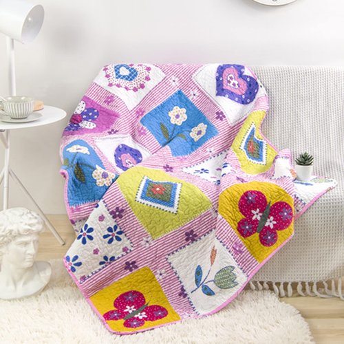 ABREEZE Cotton Quilt Butterfly and Heart Bedspread Toddlers and Baby Quilt Nursery Bed Blankets Throw Blanket for Girl's Bed Choice 43" X 51"
