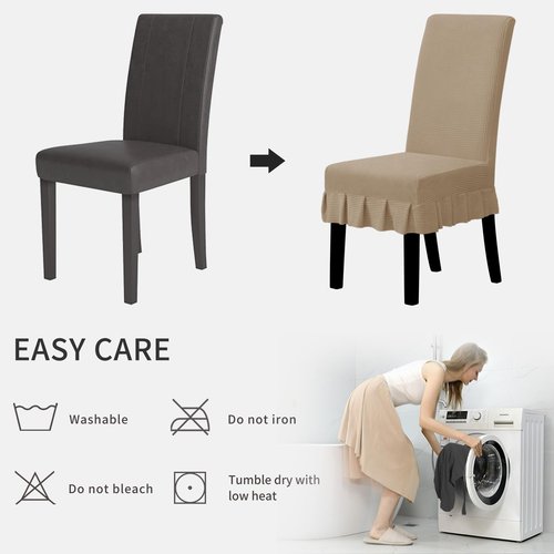 Easy-Going Dining Chair Covers Stretch Parsons Chair Slipcover with Skirt Chair Covers for Dining Room Restaurant Banquet (6 PCS, Khaki)