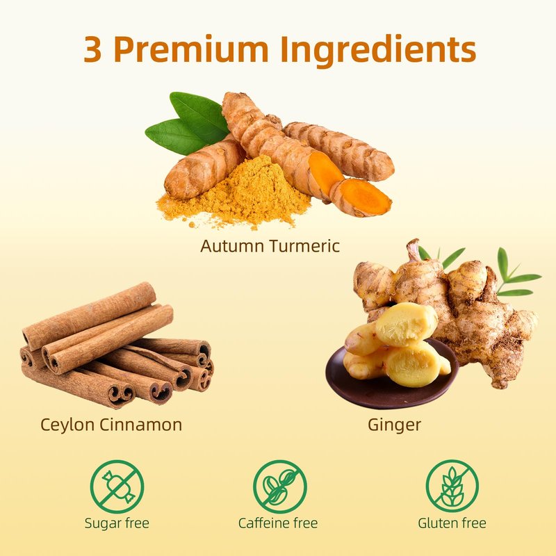 120 Bags Premium Turmeric Ginger Cinnamon Tea Bags, Premium Natural Ingredients, Turmeric Ginger Herbal Blend with Cinnamon, No Sugar, Caffeine-Free，Turmeric Ginger Cinnamon Tea（1Pack/120Bags）