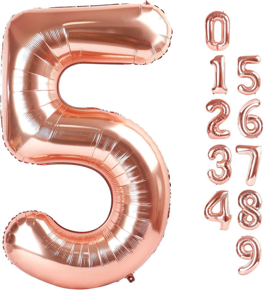 Skiennix 40-Inch Balloon Numbers - Elegant Rose Gold Balloons for 5th Birthday & Wedding Decor