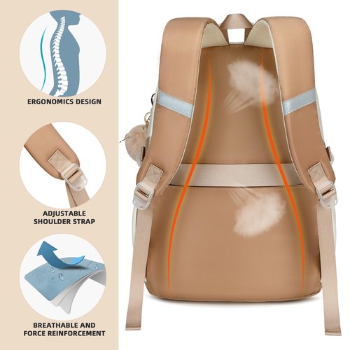 School Backpack for Teen Girls College Backpacks for Women Students Bookbag Large 15.6 Inch Laptop Bags Kids Kindergarten Elementary Middle School Bag Anti Theft Daypack Travel Back Pack Beige