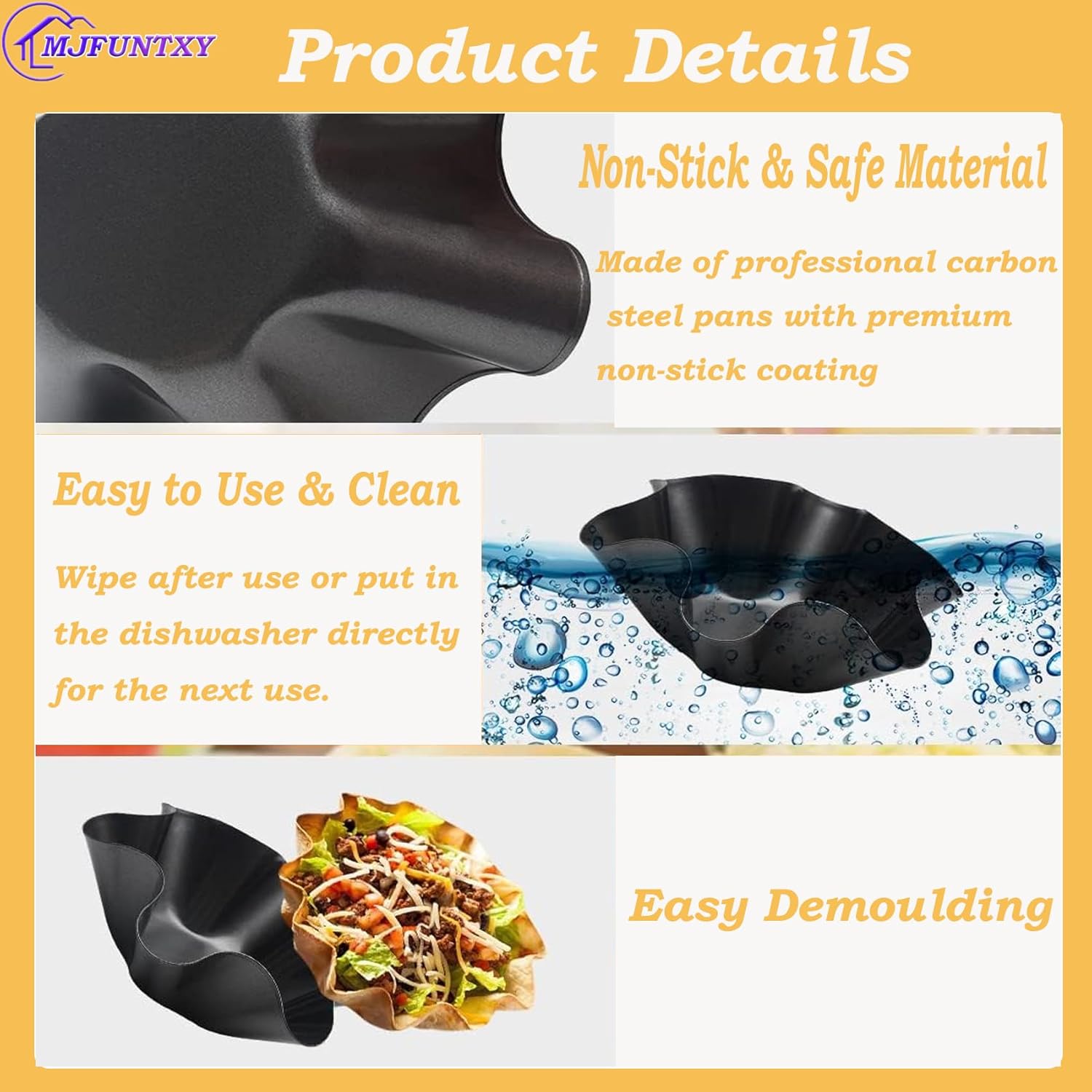 Skiennix 4-Pack Tortilla Pan Set - Nonstick Carbon Steel Taco Shell Molds | Dishwasher & Microwave Safe