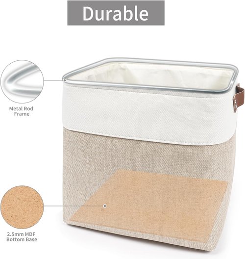 Bagnizer Collapsible Fabric Storage Cubes - 11x11 Organizing Bins, 4 Pack for Home & Office (Beige & White)
