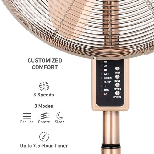 Holmes 16 Inch Copper Digital Metal Stand Fan 3 Speeds 75 Degree Oscillation 20 Degree Head Tilt Adjustable Height Quiet Operation Remote Control for Home Office Bedroom Living Room