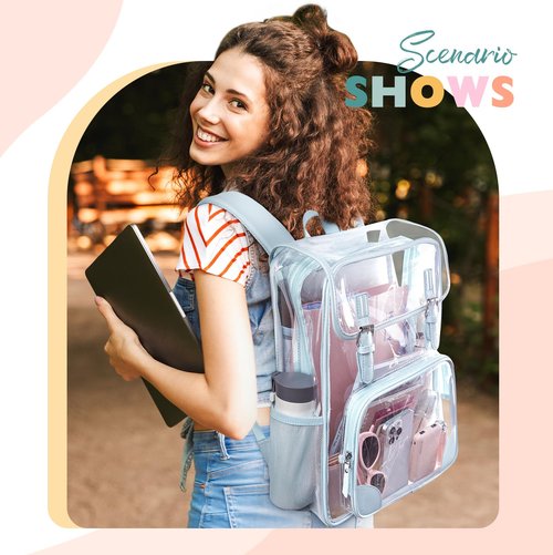mommore Clear Backpack Heavy Duty Large Clear Bookbag for School Transparent PVC Stadium Approved See Through Back Pack