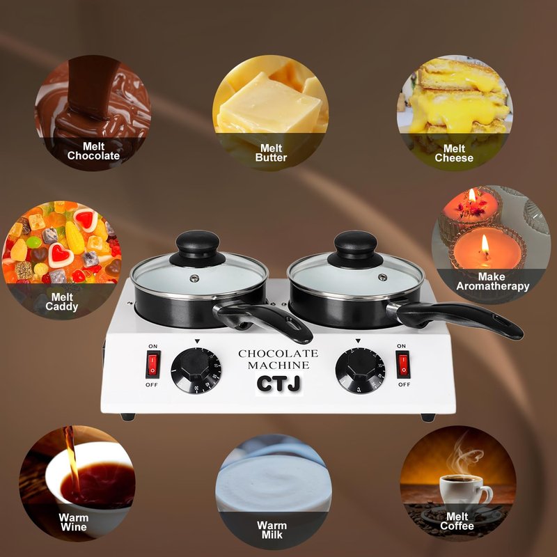 CTJ Chocolate Melting Pot 86°F-185°FTem Control Electric Chocolate Tempering Machine with Silicone Spatula for Melting Chocolate, Butter, Nacho Cheese, Candies, Cream and Warm Coffee, Milk