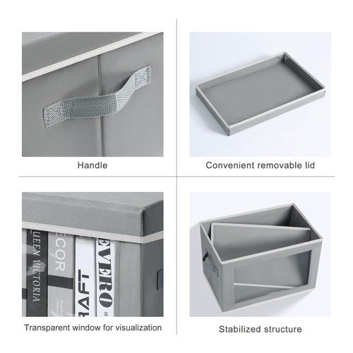 Homsorout Storage Box with Lids - 7 Pack Fabric Clear Window Storage Bins, Decorative Bins with Handles, Large Foldable Organizer for Clothes, Towel, Blanket, Sheet, Grey