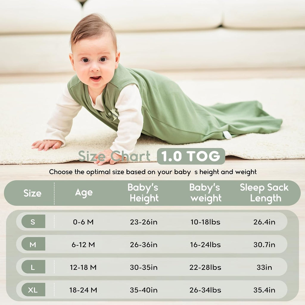 Yoofoss Baby Sleep Sack | 100% Organic Cotton Wearable Blanket for Infants 6-12 Months - 2 Pack, TOG 1.0