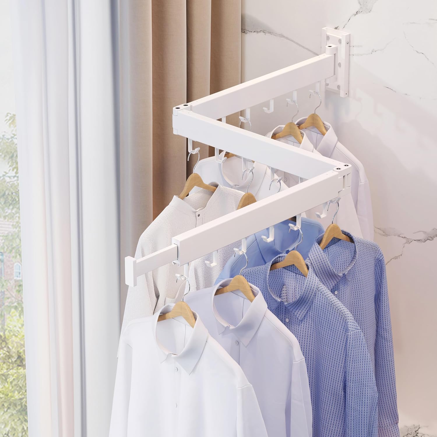 ZdwCyl Clothes Drying Rack - Retractable Wall-Mounted Laundry Space Saver | Tri-Fold Design, White