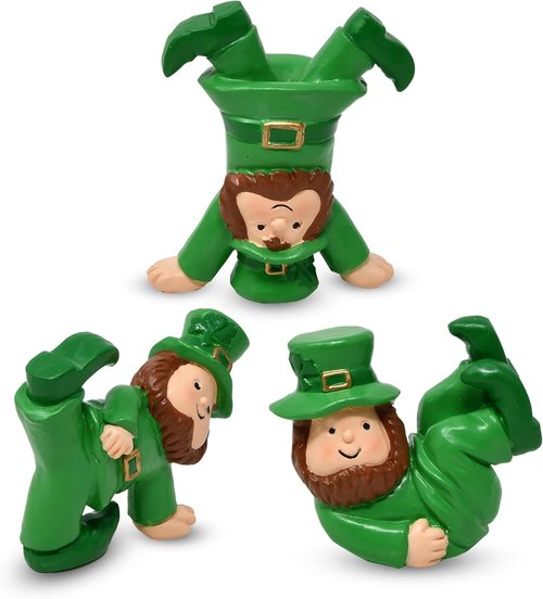 Gift Boutique St. Patrick's Leprechaun Figurines - Set of 3 Mini Irish Resin Decorations for Home & Garden
