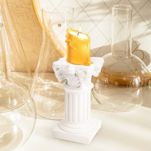 HOMSFOU Greek Columns Candle Holders - 10Pcs Rustic Resin Pillar Statues for Home Decor | White