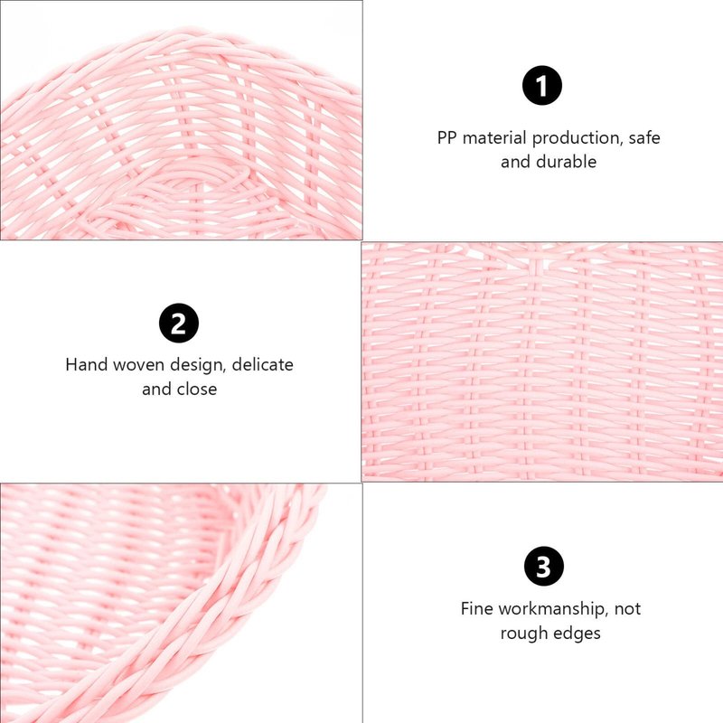 Sewroro Heart Shaped Rattan Basket, Vegetable Fruit Bread Serving Bowl Imitation Rattan Wedding Candy Baskets Dessert Display Tray Desktop Storage Basket (Pink)