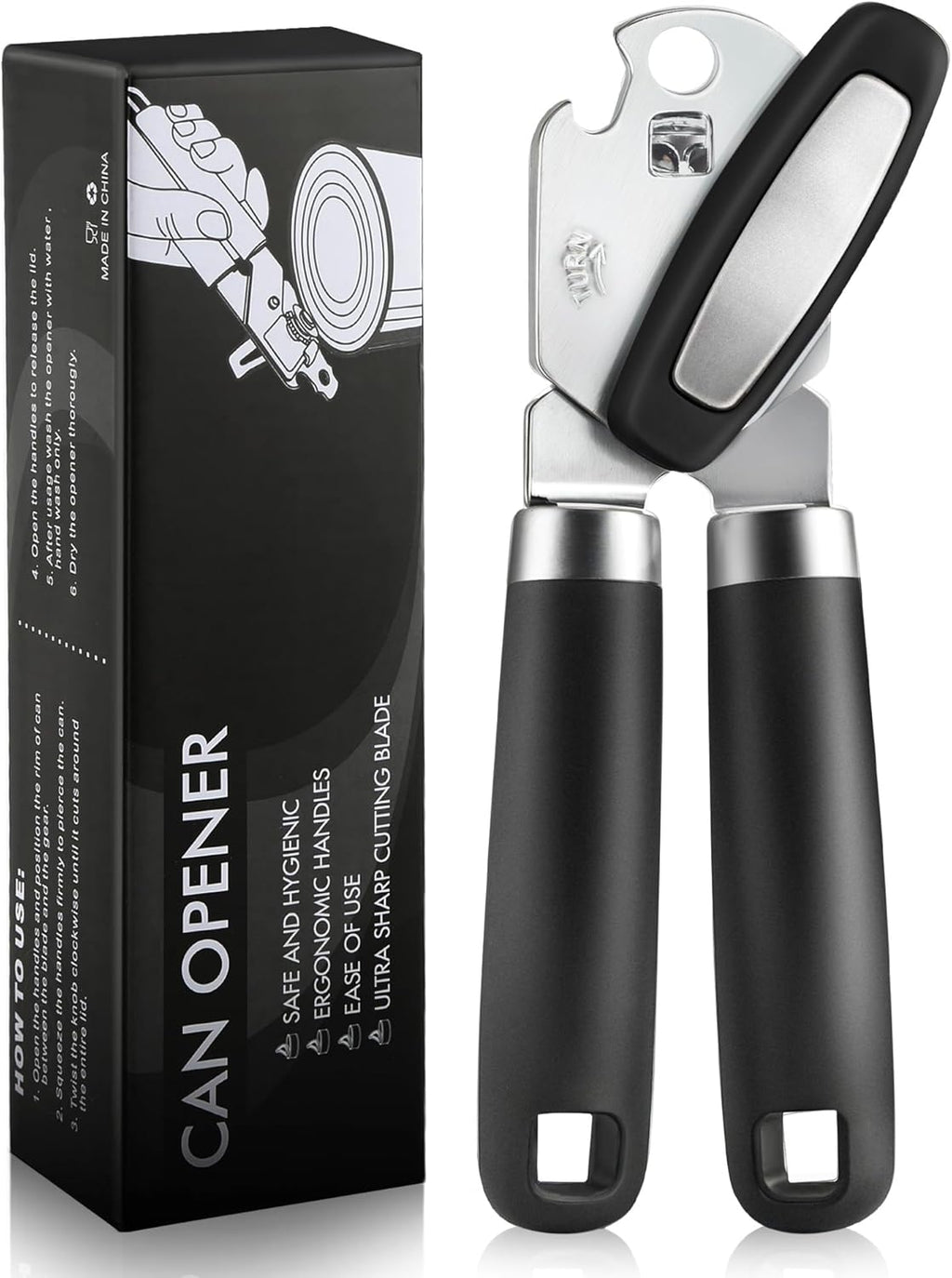 Skiennix Multifunctional Can Opener - Durable Heavy-Duty Handheld Tool for Seniors | Black