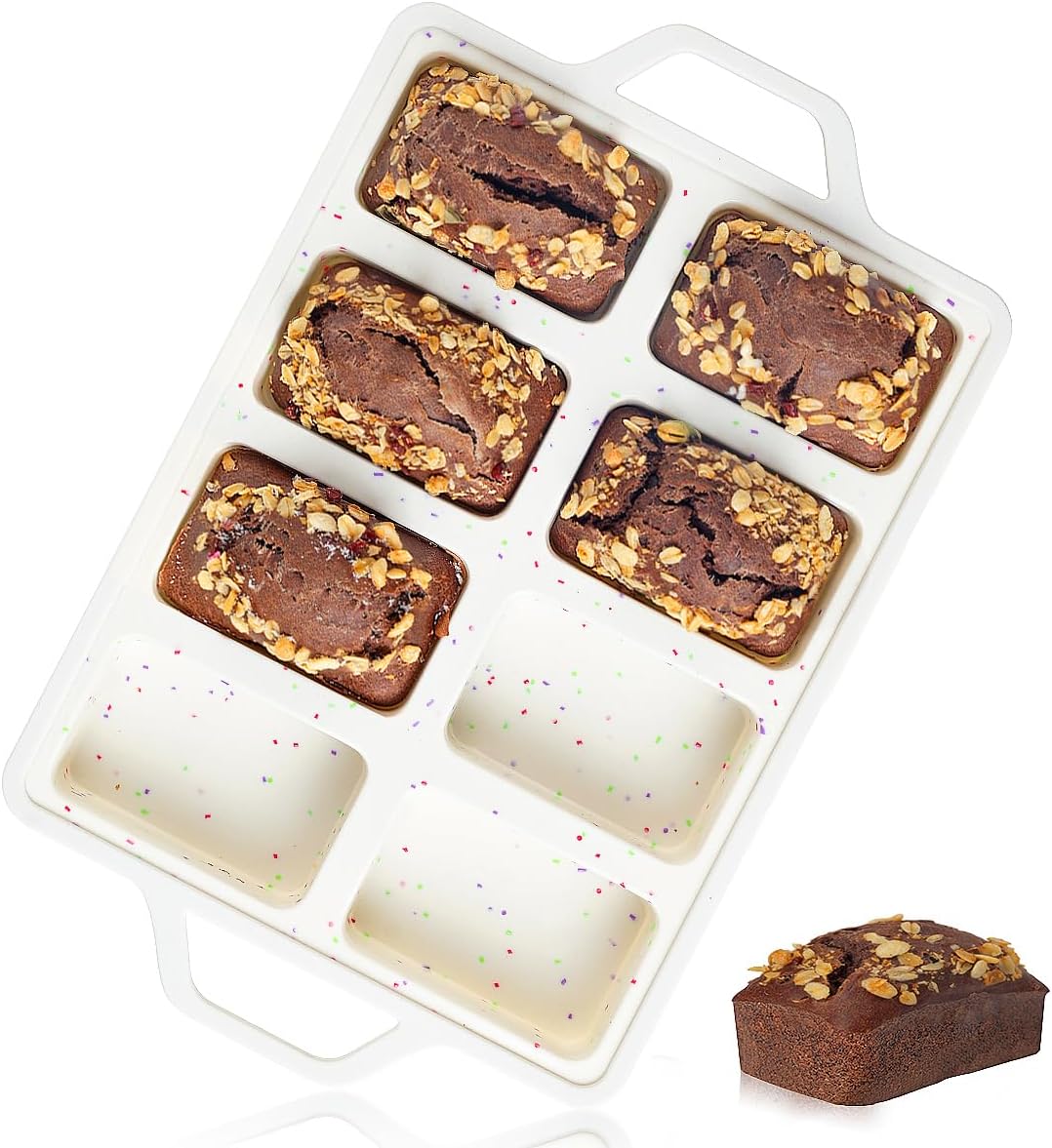 Skiennix Mini Loaf Pan - Nonstick Silicone Molds with 8 Cavities for Baking Bread & Meatloaf
