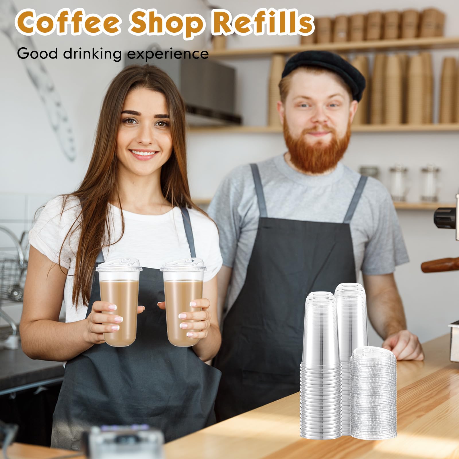 Baderke 50 Pcs Plastic Cups with Sip Lids Round Bottom Disposable Plastic Coffee Cups with Lids Clear Strawless Crystal Mugs for Iced Coffee Smoothie Cold Beverage Party Catering Supplies (20 oz)