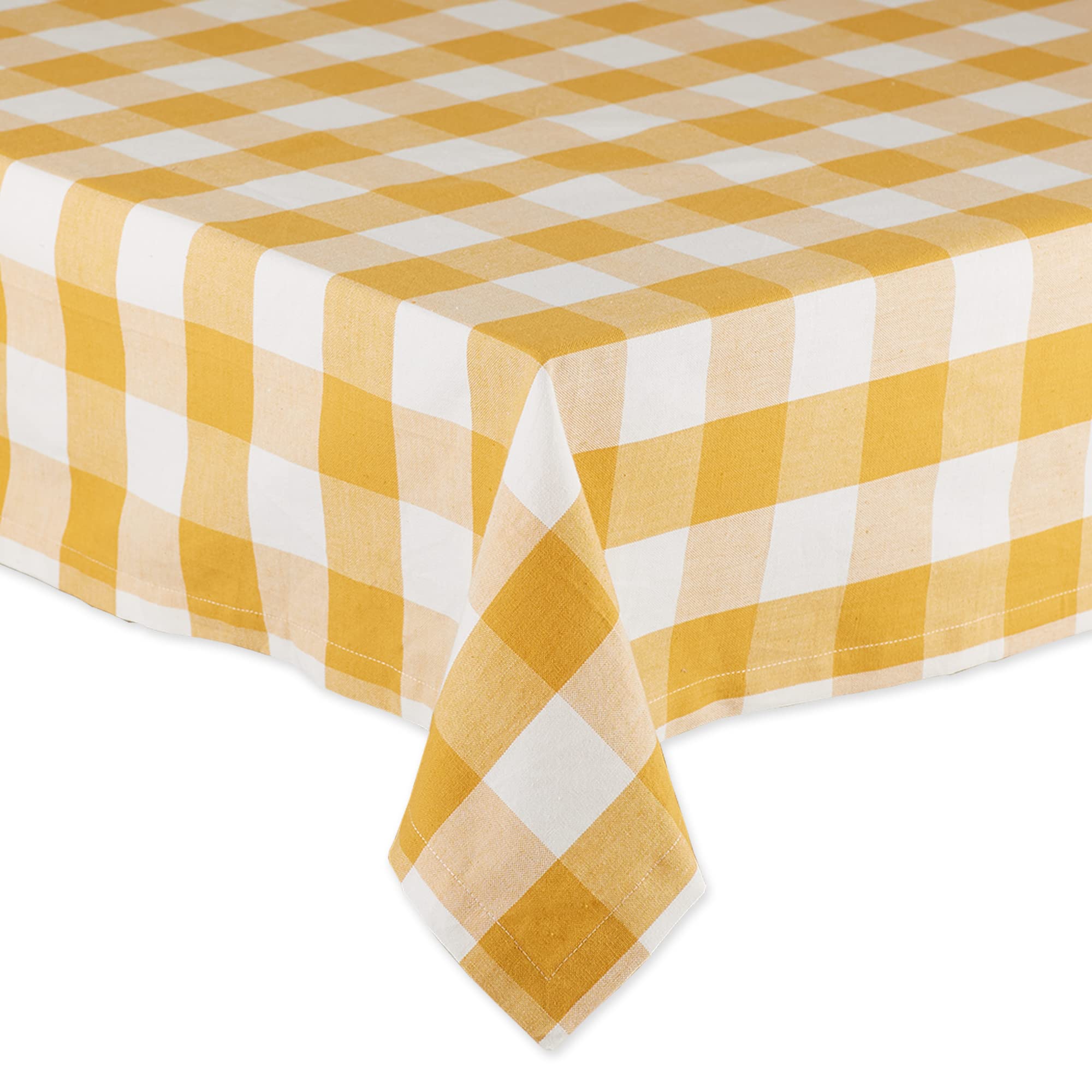 DII Buffalo Check Collection, Classic Farmhouse Tablecloth, 52 x 52, Honey Gold