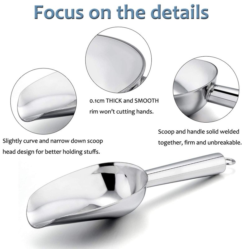 Mini Ice Scoop Set of 6, E-far 3 Ounce Stainless Steel Kitchen Scoops, Ideal for Candy/Ice Cube/Flour/Sugar/Coffee Bean/Protein Powder, Food Grade & Anti Rust, Easy Clean & Dishwasher Safe